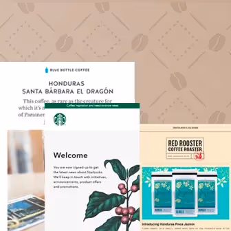 Coffee-themed email marketing visuals targeting coffee industry customers