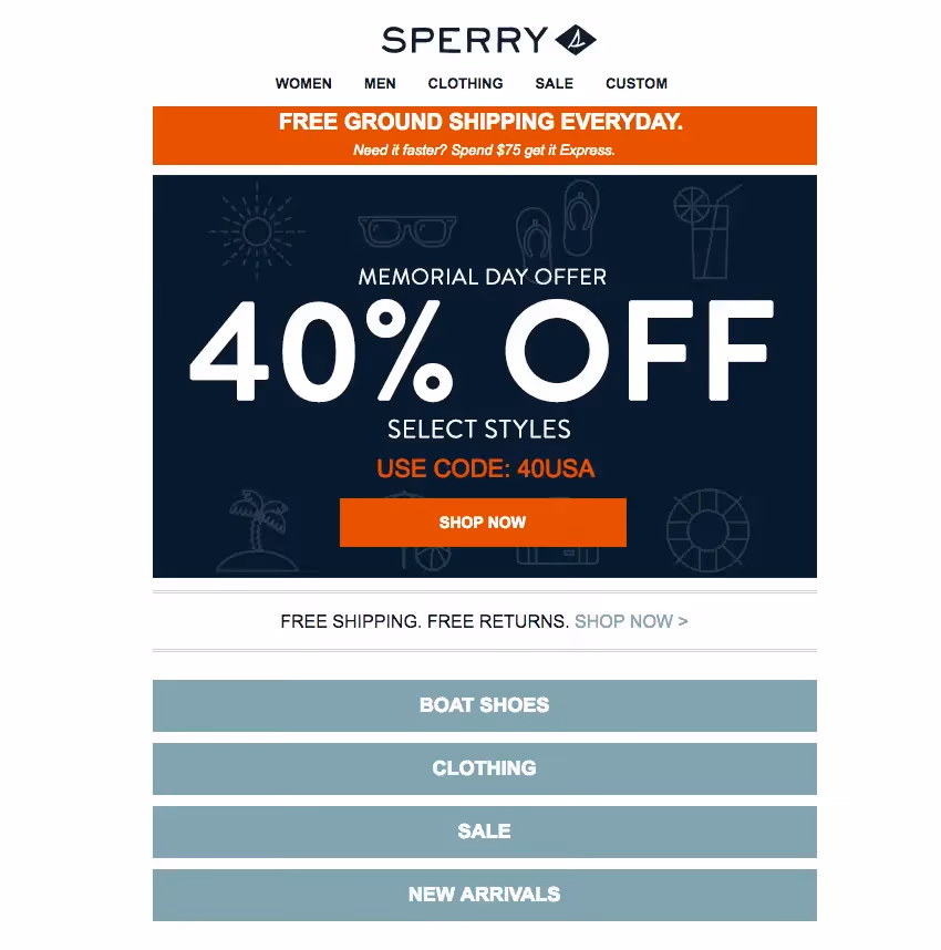 Sperry memorial day email design