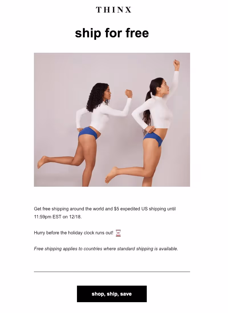 holiday email marketing example from Thinx