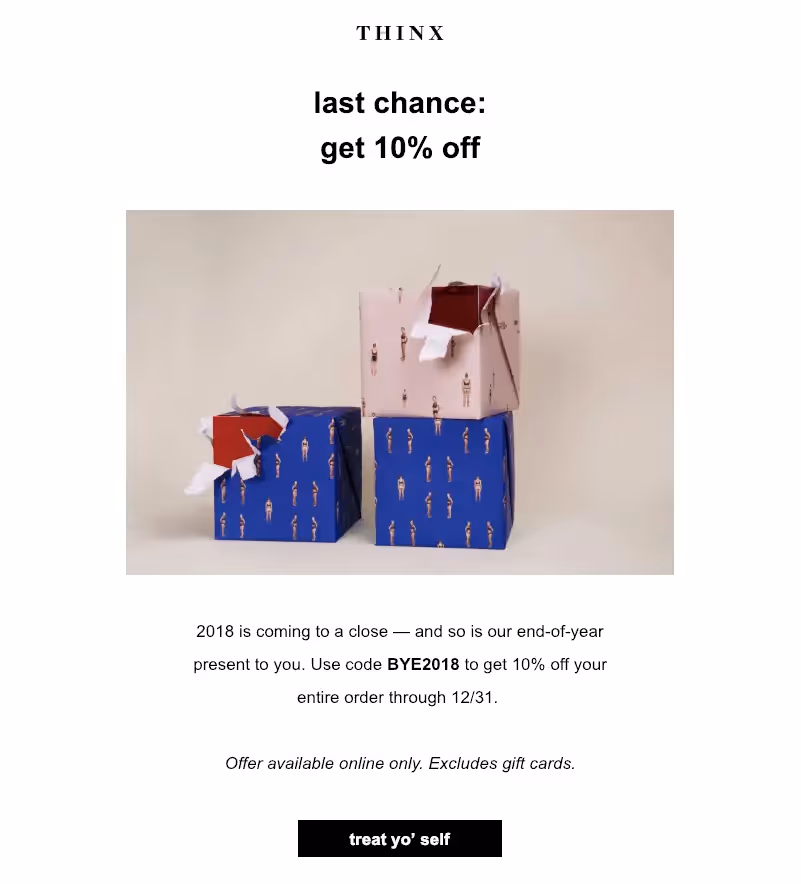 After Christmas Email to Customers from Thinx