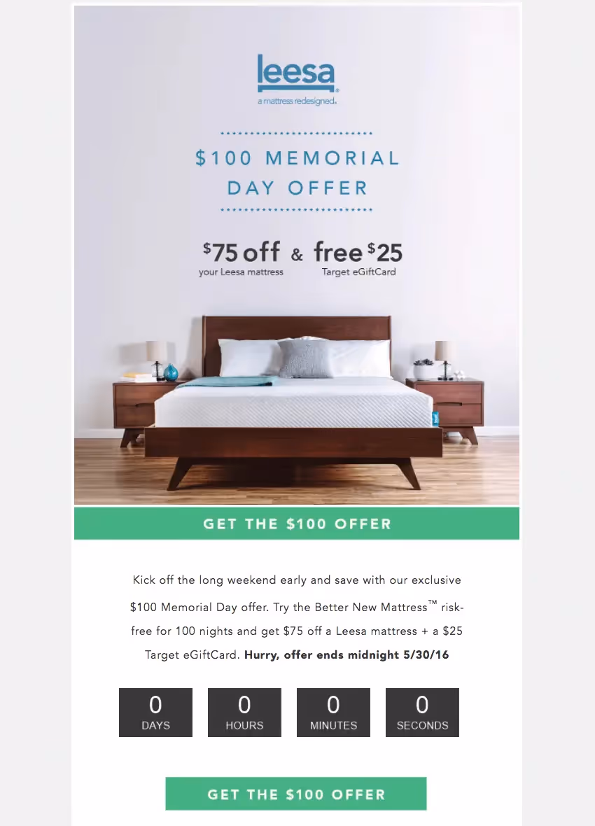 Leesa memorial day email design