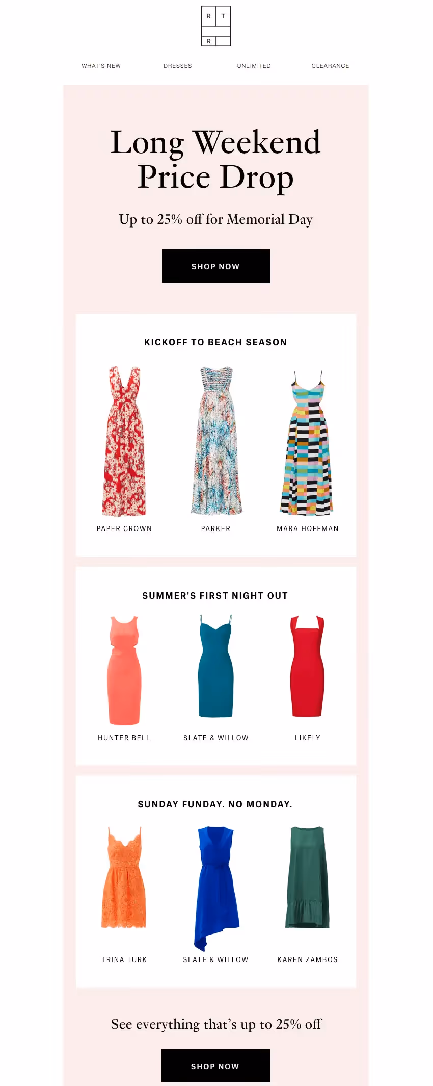 Rent the Runway memorial day email design