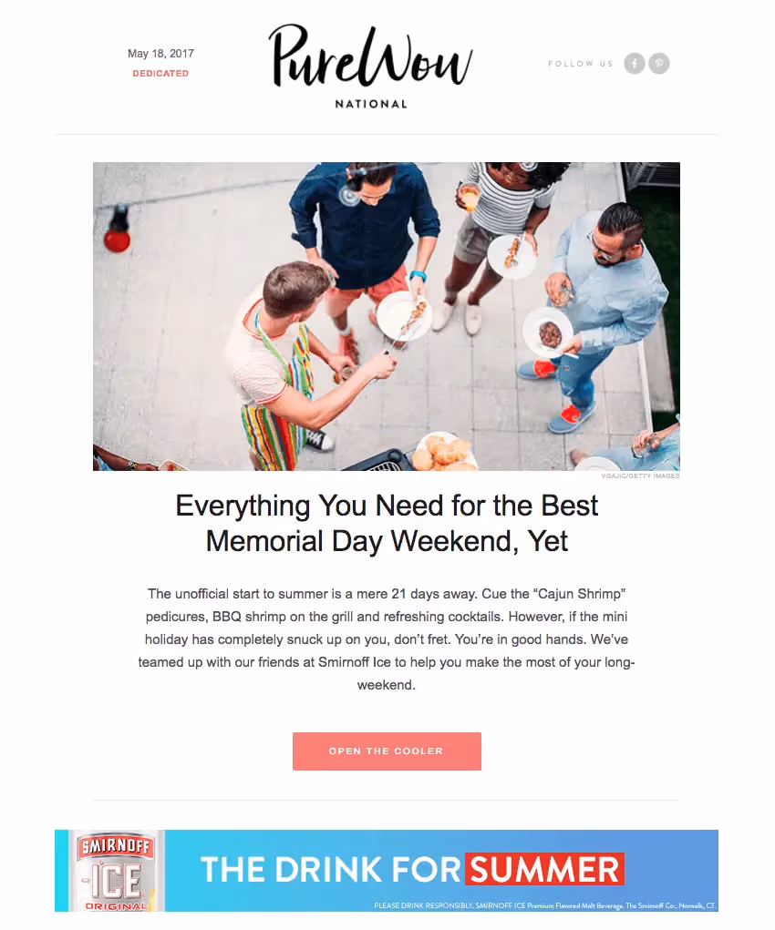 Pure Wow memorial day email design