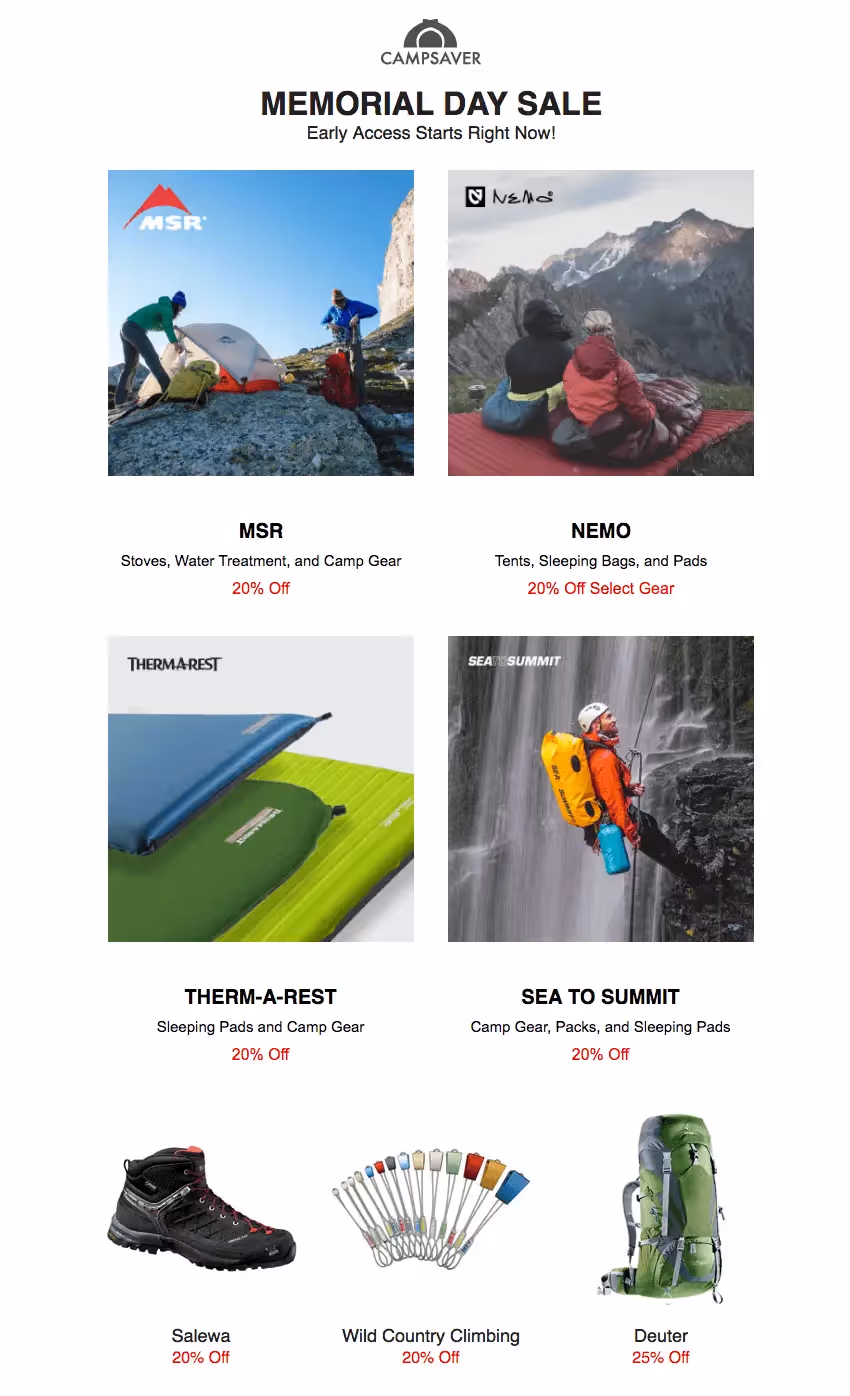 Campsaver memorial day email design