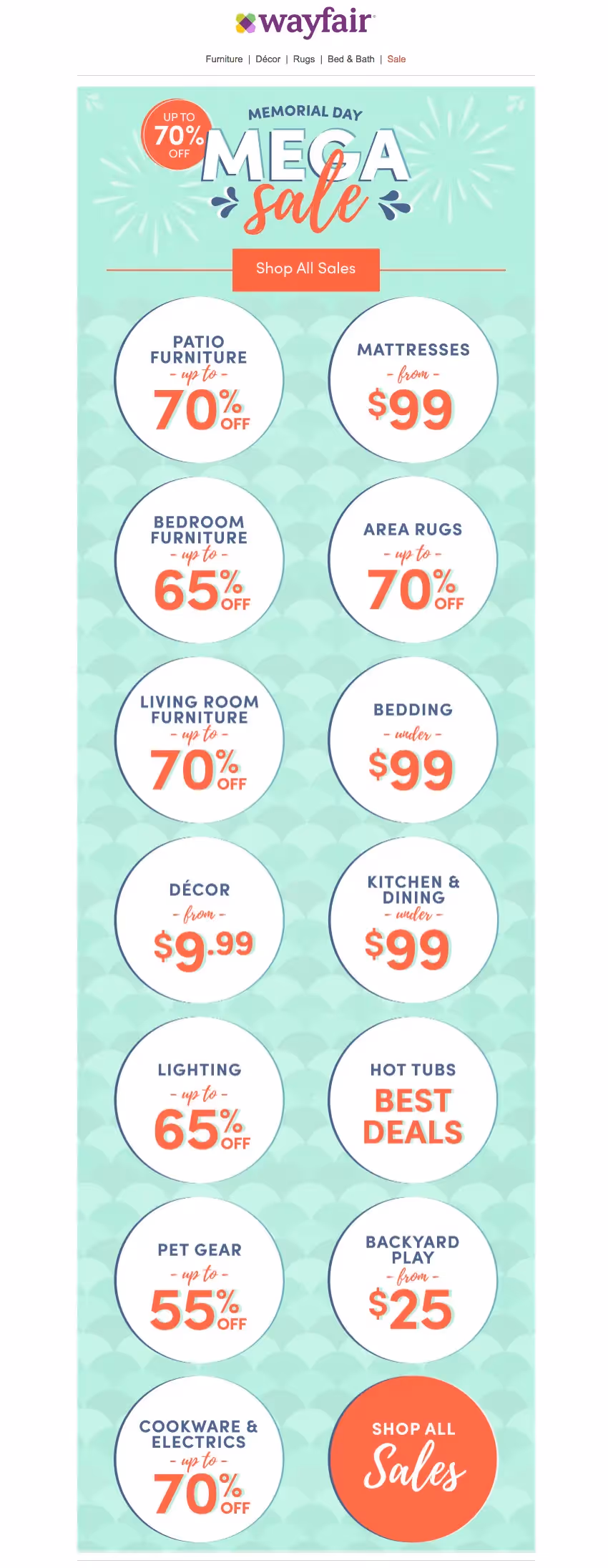 Wayfair memorial day email design