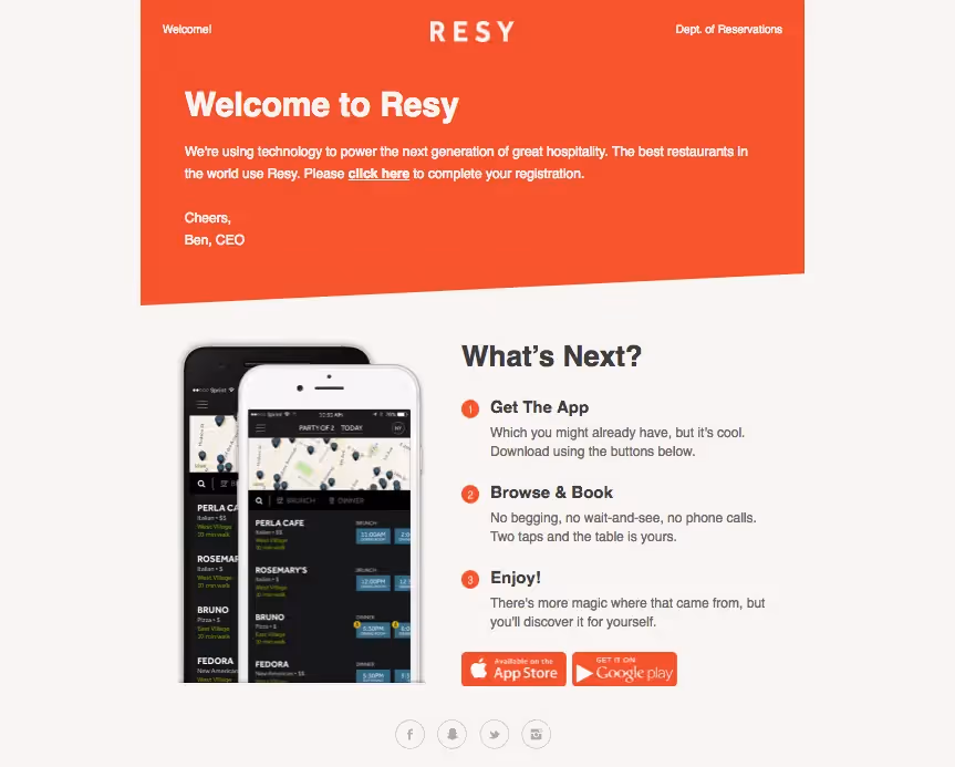 Resy Abandoned Registration Emails