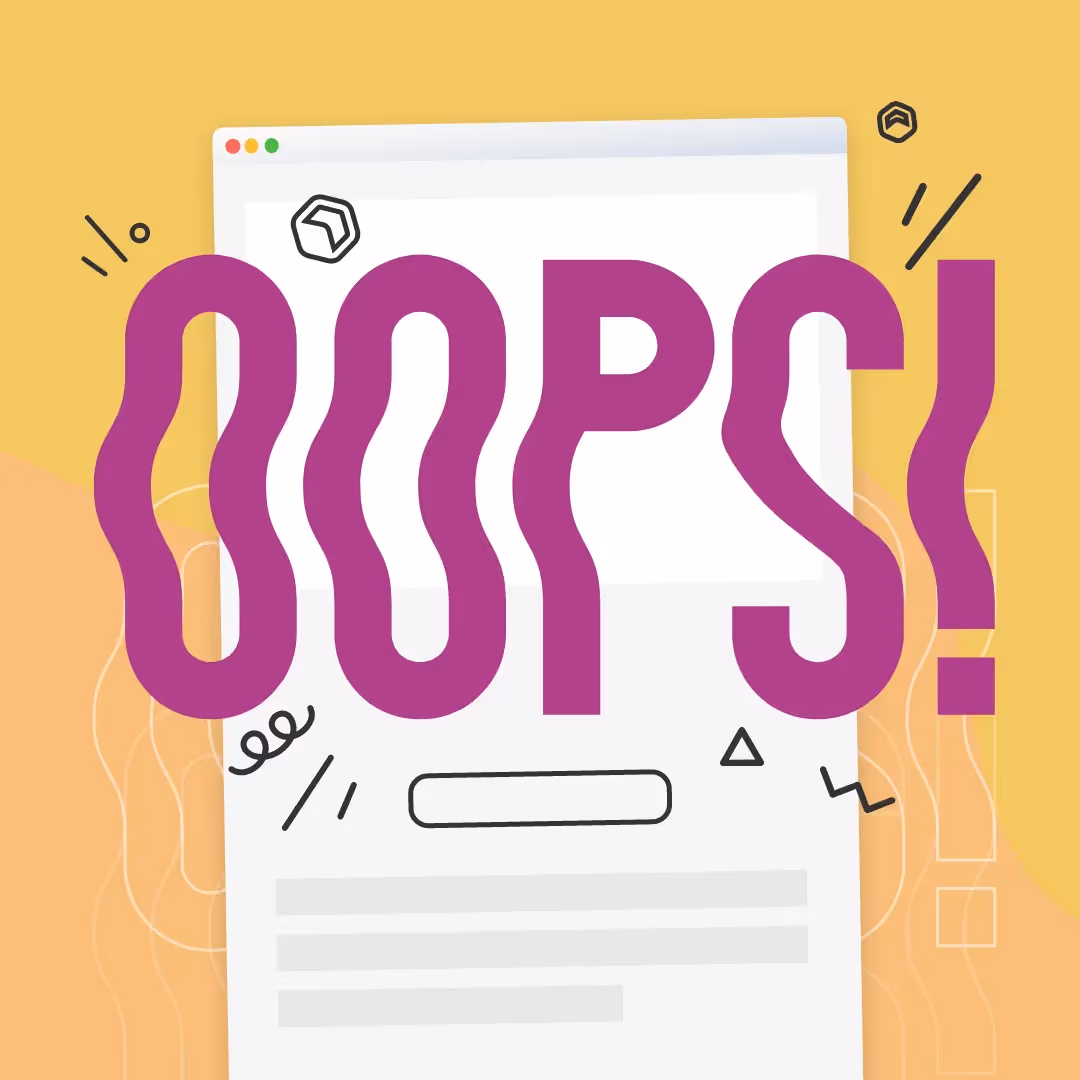 Colorful email design with large “Oops!” text on yellow background, representing apology emails and error message communication.