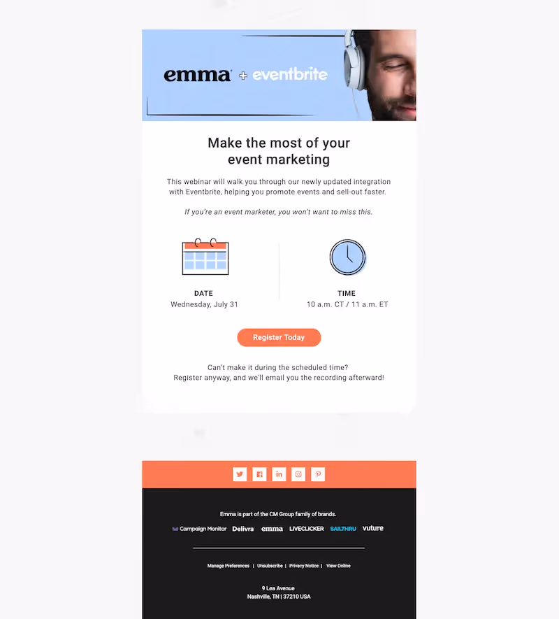 event email marketing example for webinar from Emma