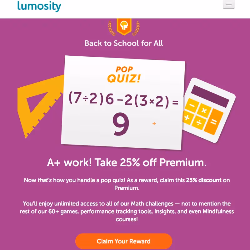 Lumosity back-to-school sales emails