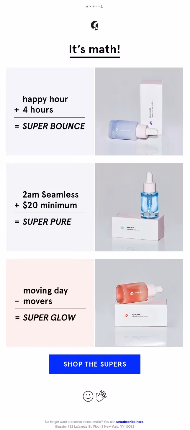 glossier new product email campaign