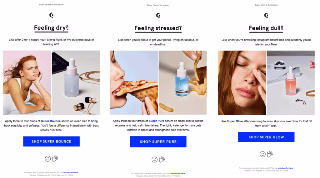 glossier new product email campaign