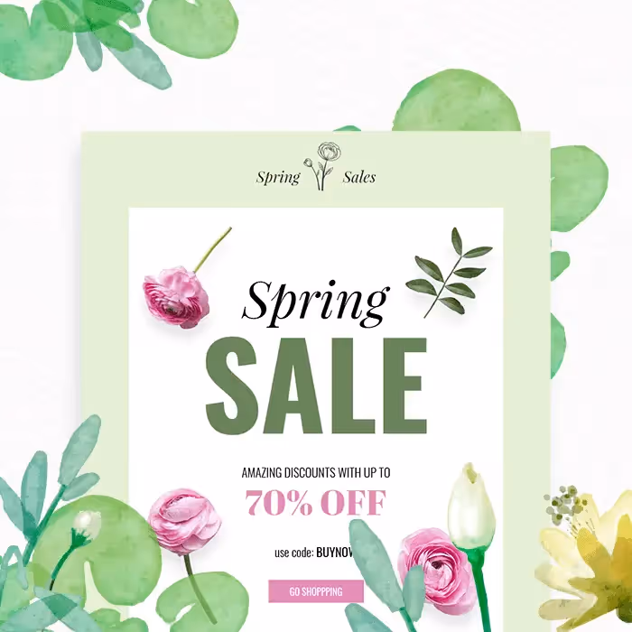 Spring sale email design with floral accents and product images promoting women's clothing and seasonal discounts.