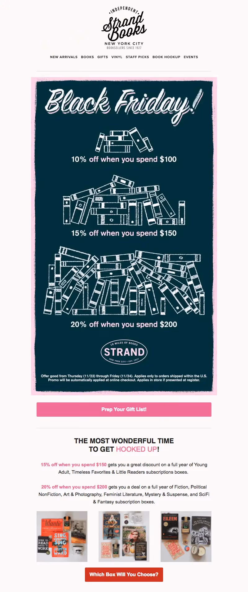 strand books black friday and cyber monday emails