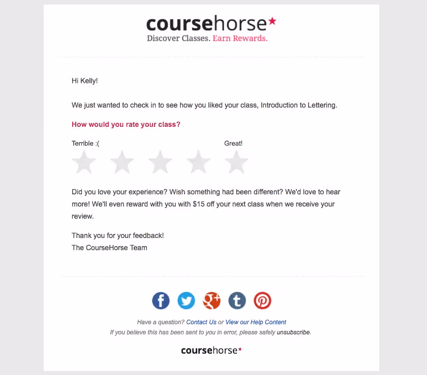 Course Horse event follow-up emails