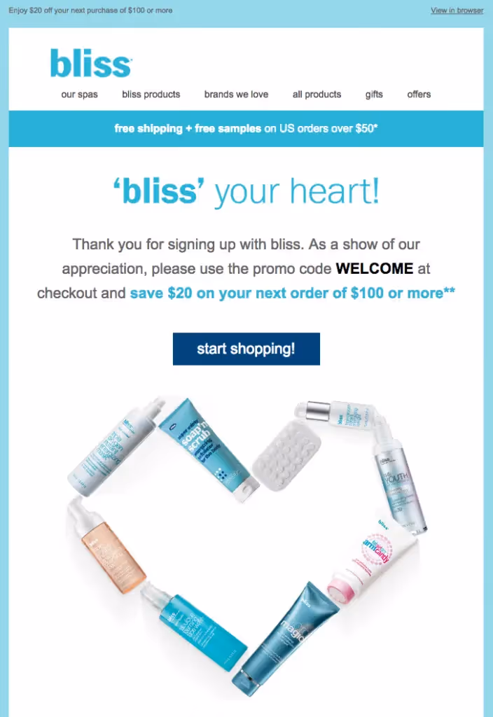 Bliss customer appreciation emails