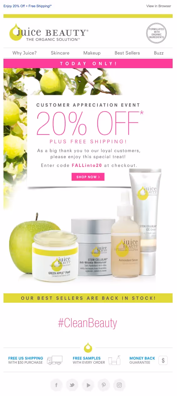 Juice Beauty customer appreciation emails