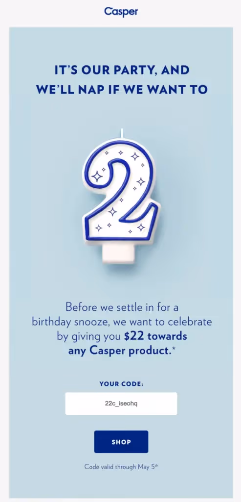 Casper customer appreciation emails