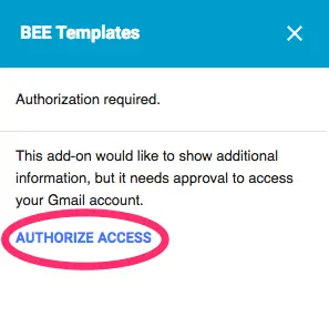 Authorize access pop up to use BEE templates in Gmail