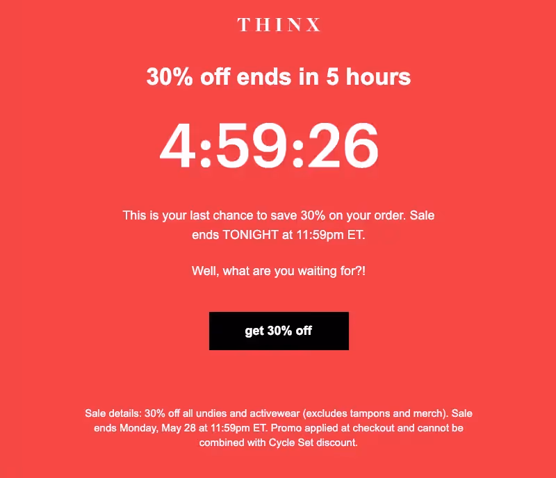 thinx last chance email copy