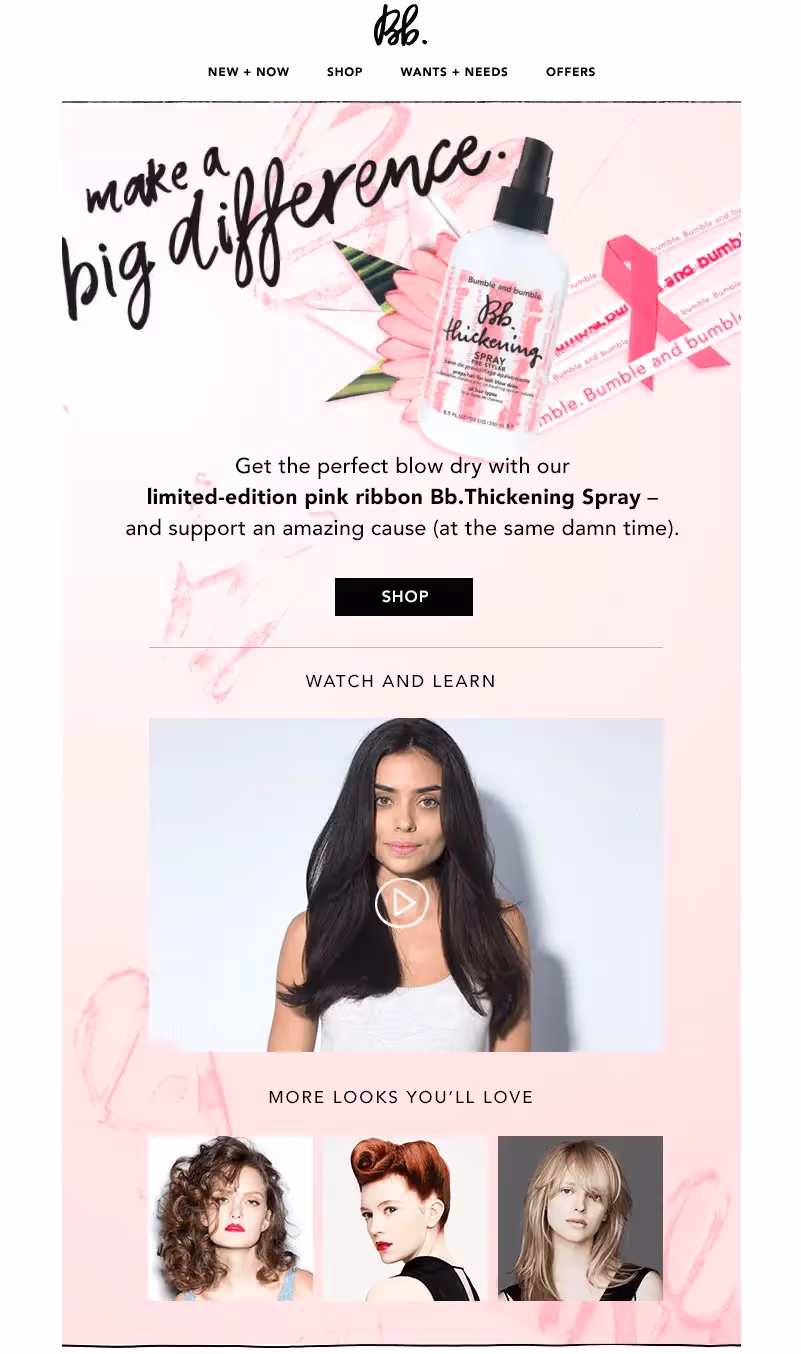 Bumble and Bumble Breast Cancer Month emails