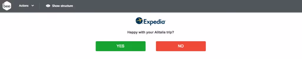 BEE tool Expedia one-question survey email