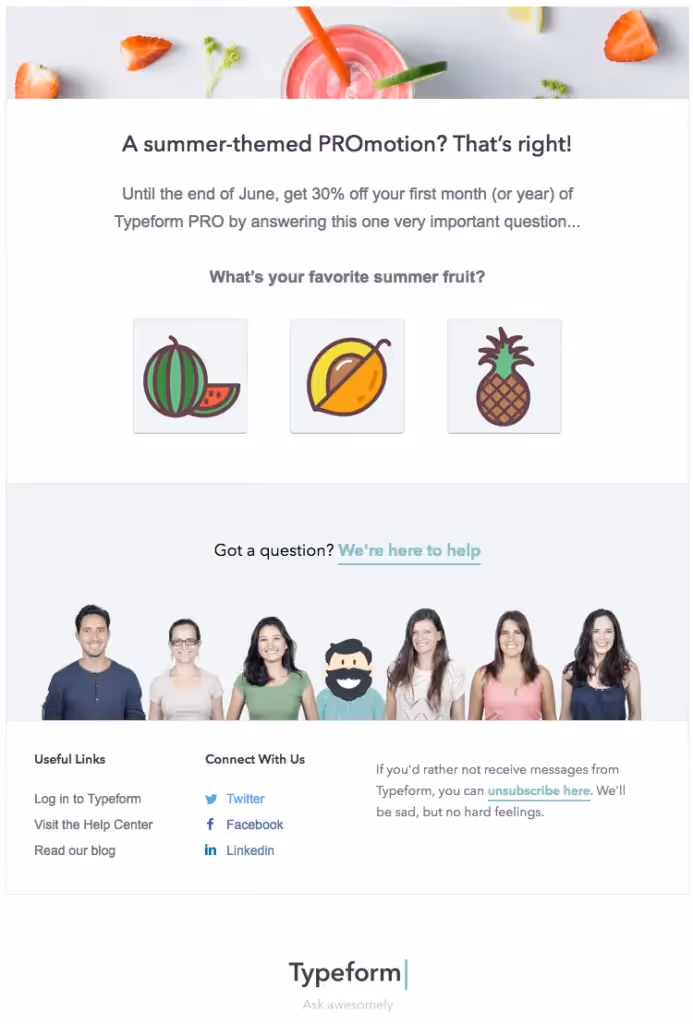 Typeform one-question survey email