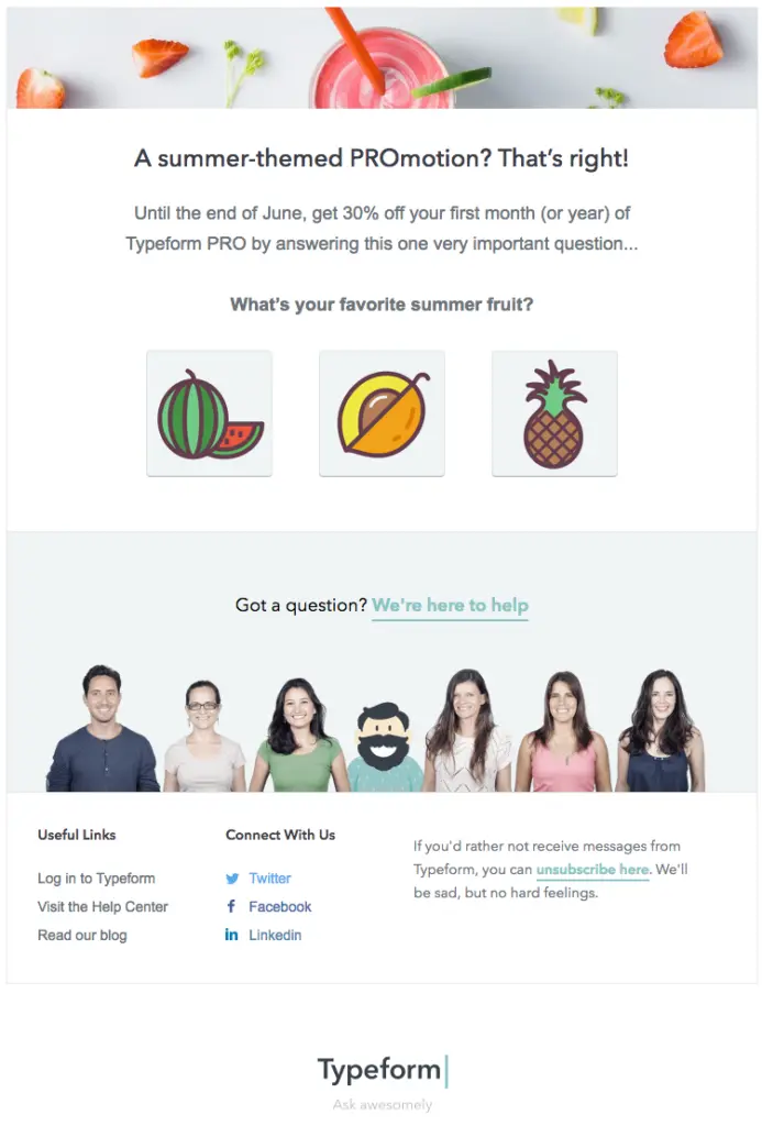 Typeform one-question survey email