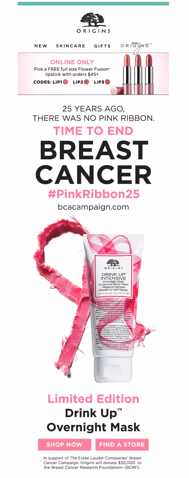 Origins Breast Cancer Month emails