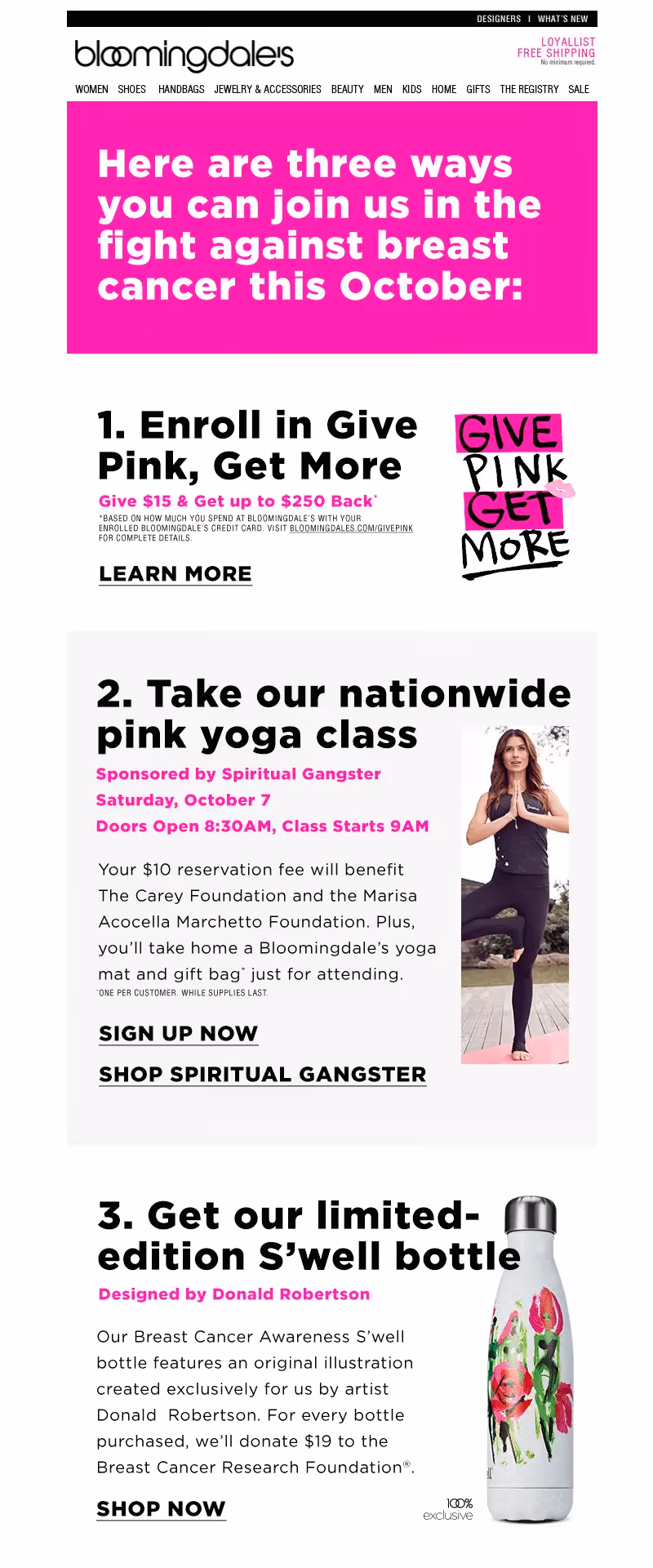 Bloomingdale's Breast Cancer Month emails