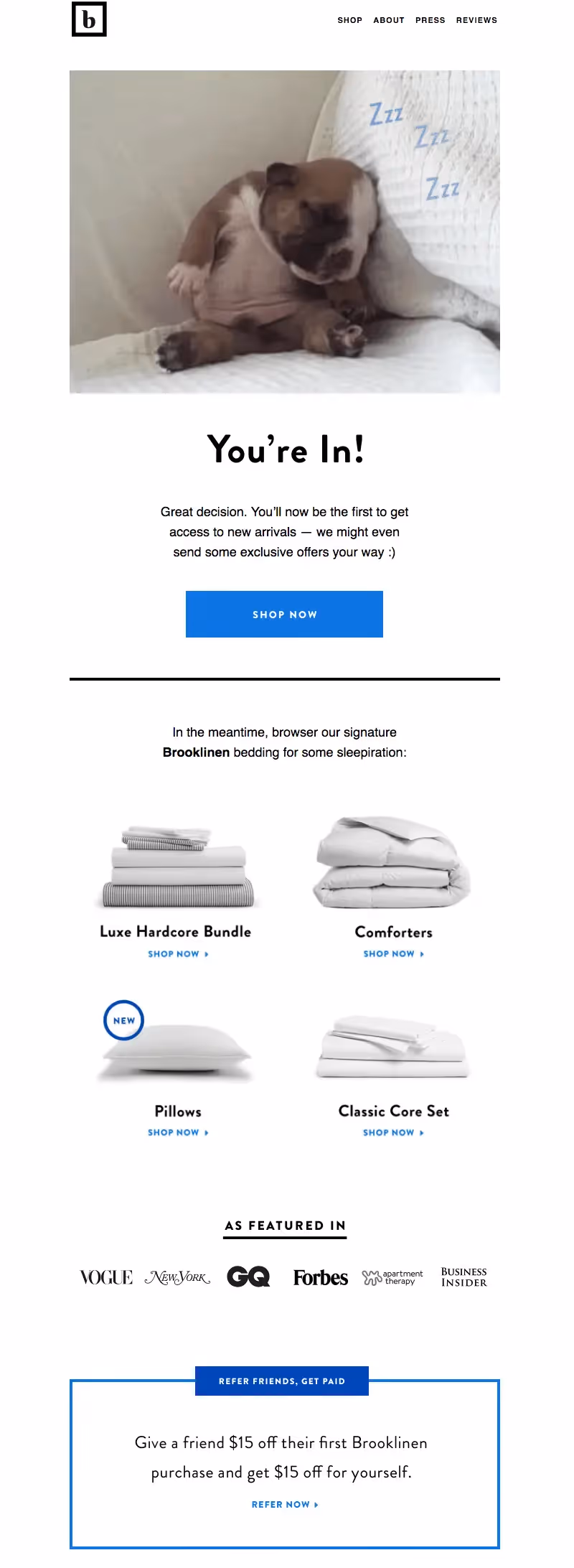 brooklinen welcome email design tips