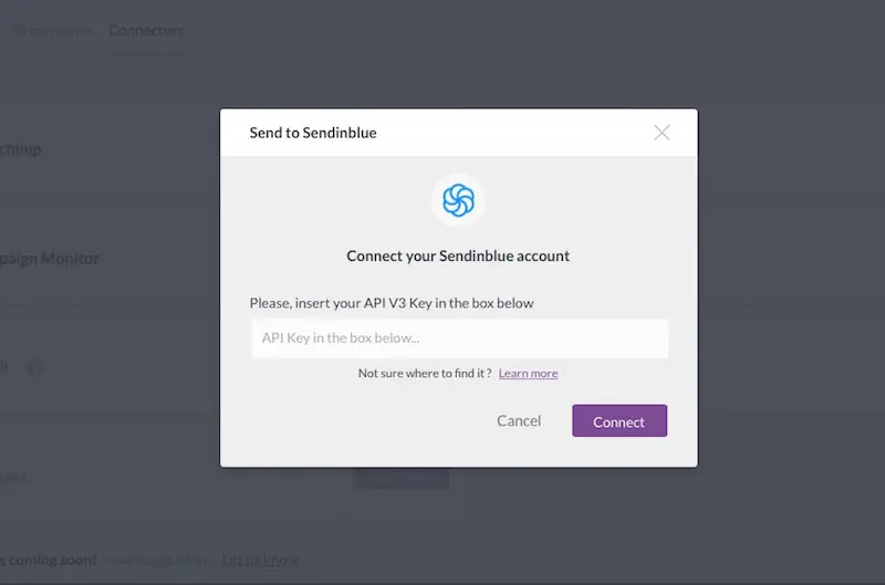 sendinblue connector dashboard