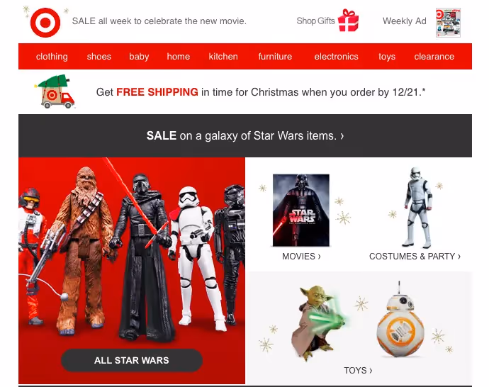 Star Wars email from Target