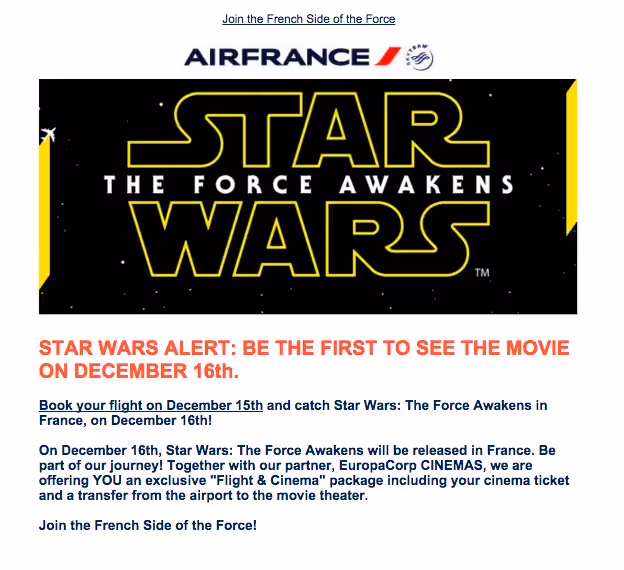Star Wars Email from Air France