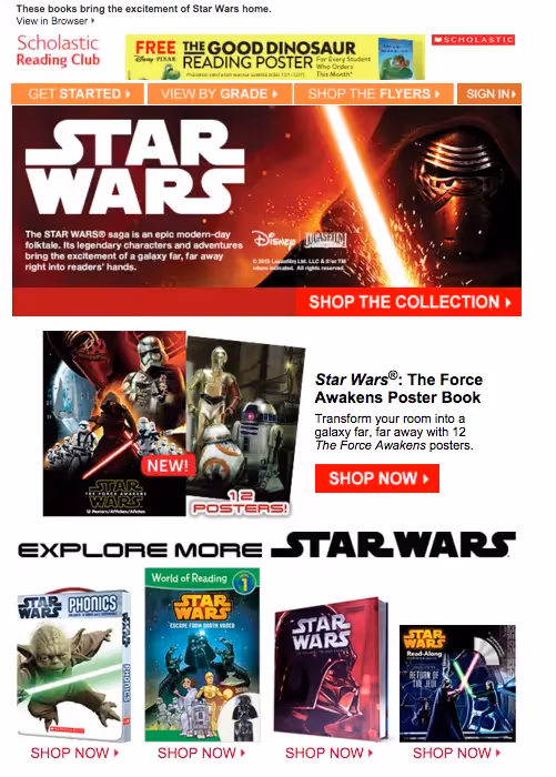 Star Wars Email from Scholastic