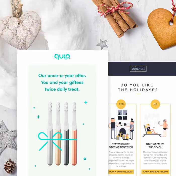 Seasonal-themed visuals promoting holiday and Christmas email designs