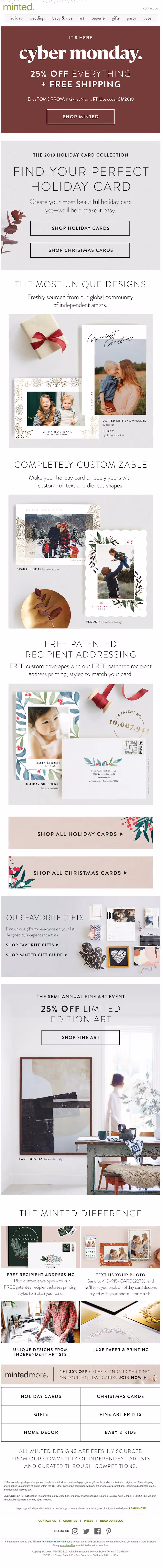 cyber monday sale email with Christmas colors