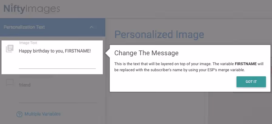 NiftyImages personalized images in email