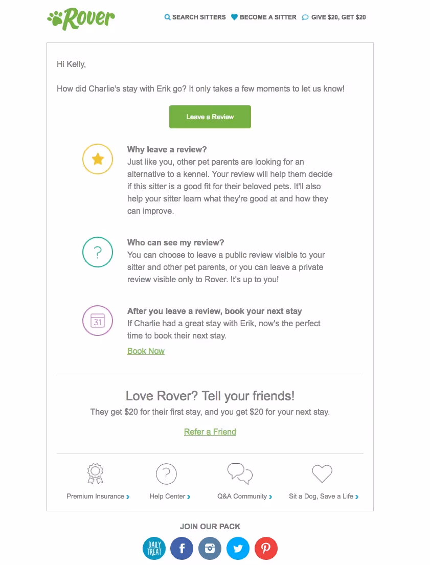 Rover event follow-up emails