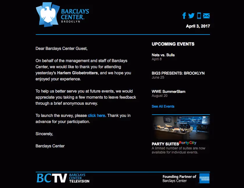 Barclays Center Event Follow-up Emails
