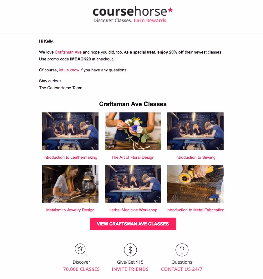 Course Horse event follow-up emails