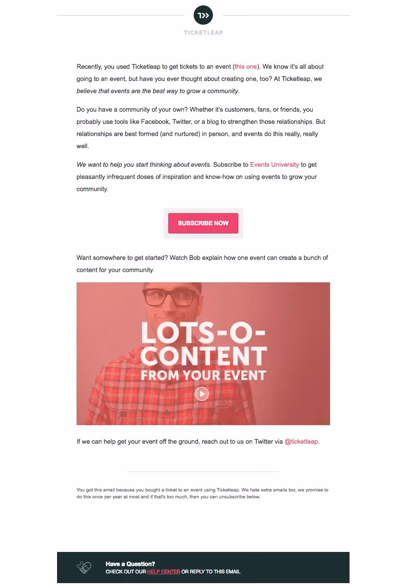 TicketLeap event follow-up emails