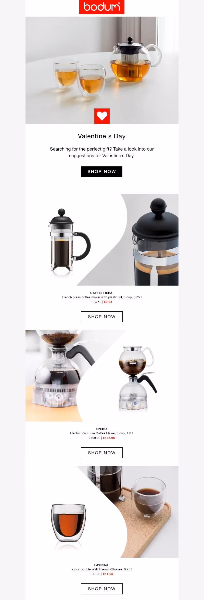bodum valentine's day email campaign