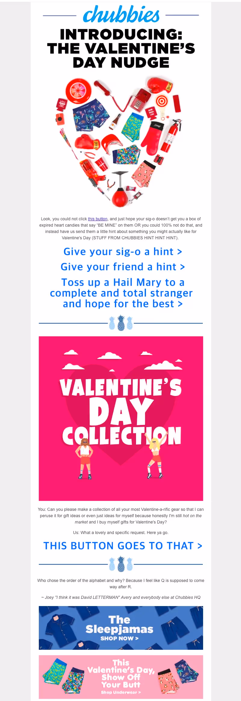 chubbies valentine's day email campaign