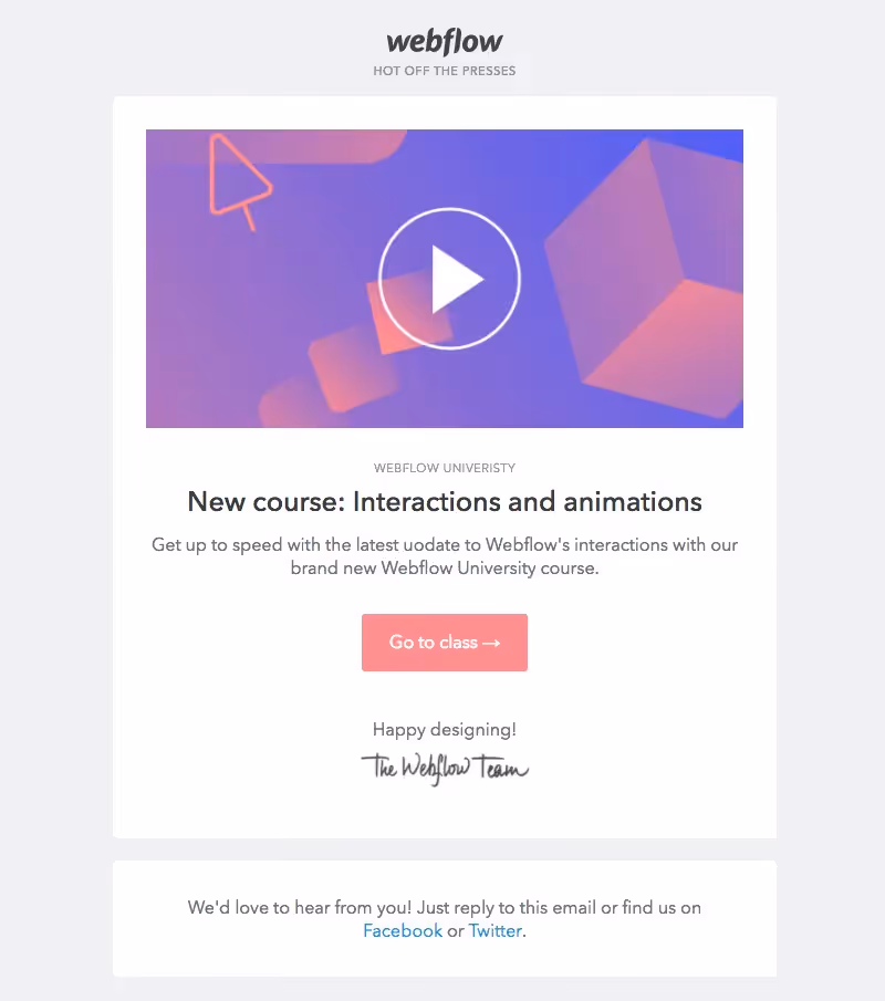 webflow online education emails