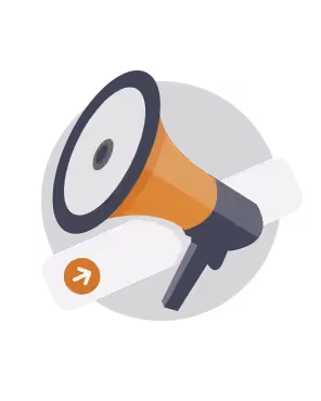 Megaphone with a rolled message icon on a blue background symbolizing email CTA button design.