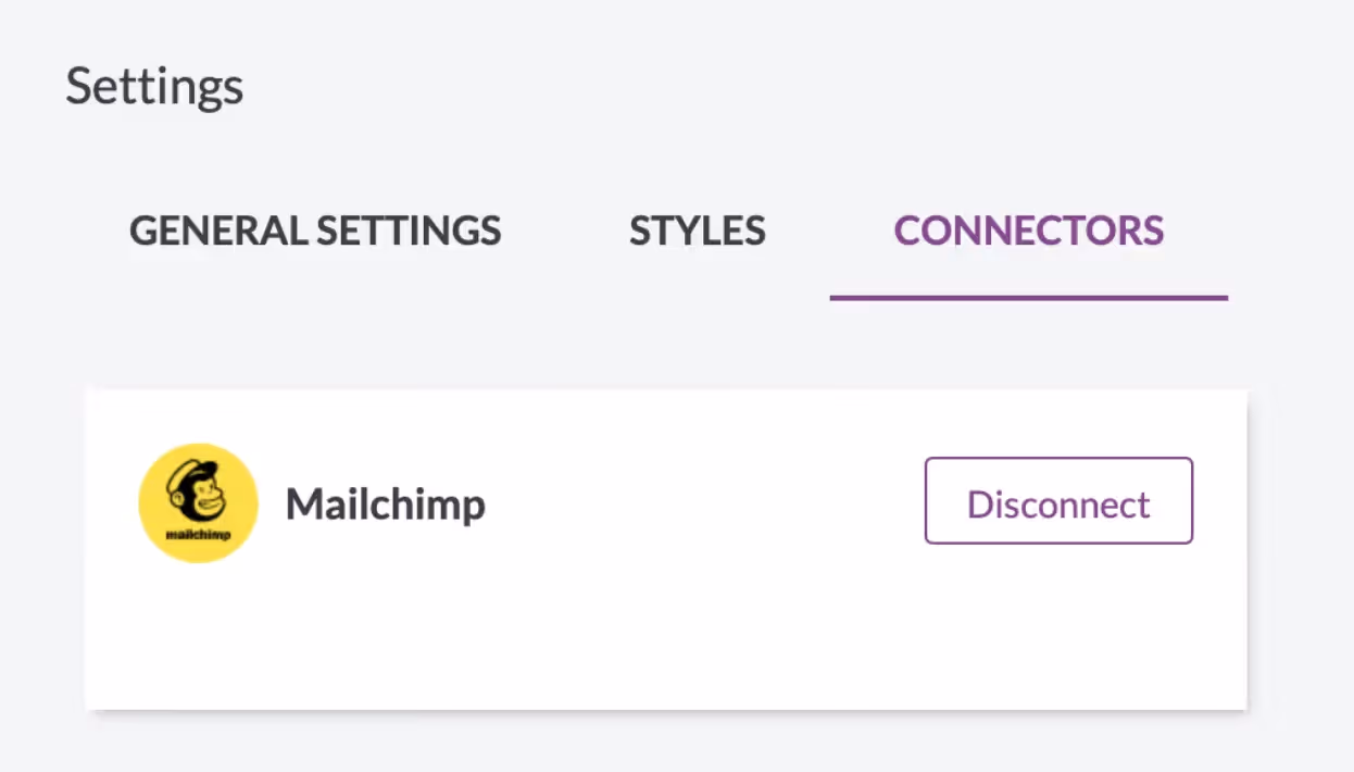 Mailchimp connected in BEE Pro