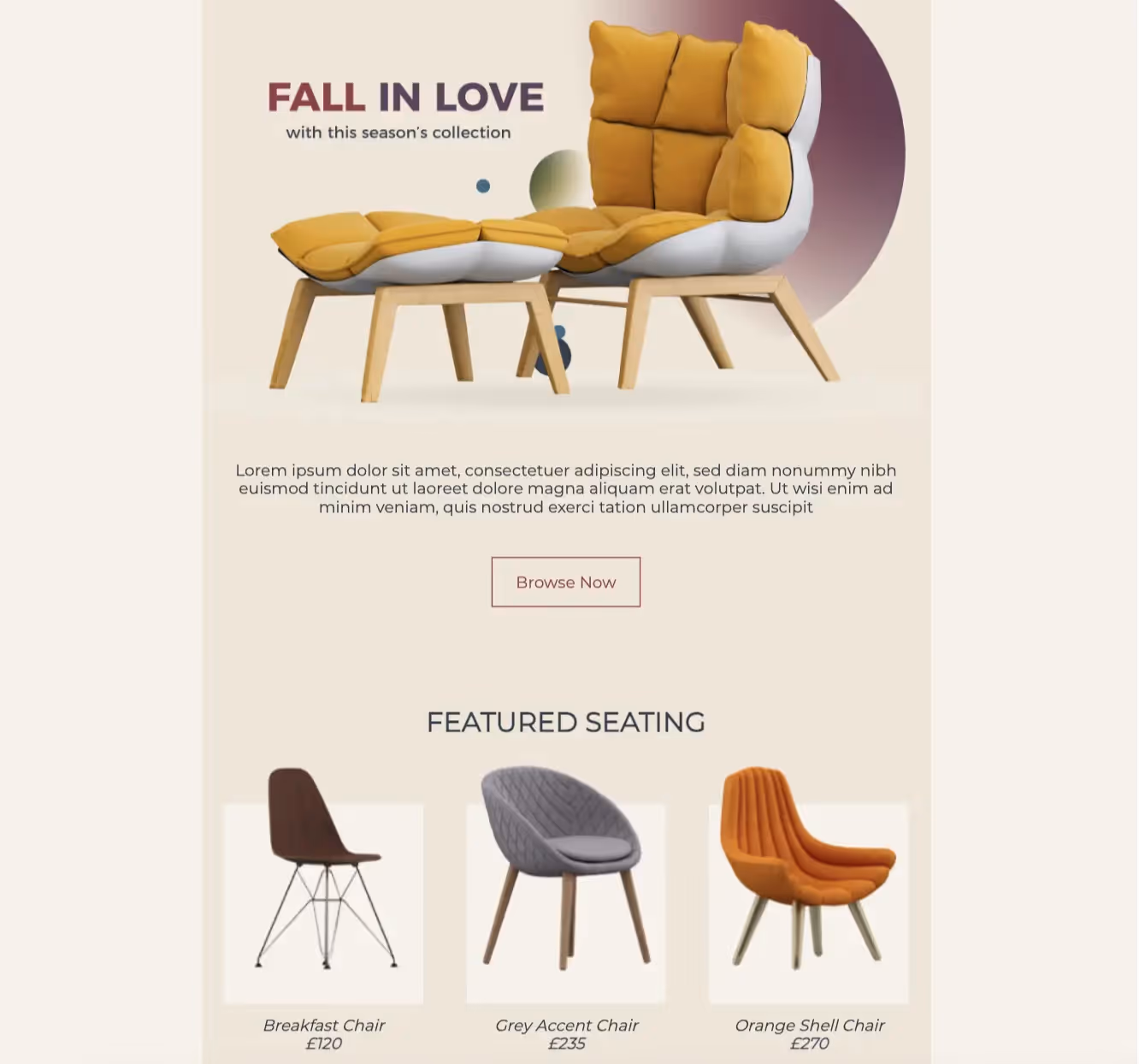multiple columns of chairs in email layout