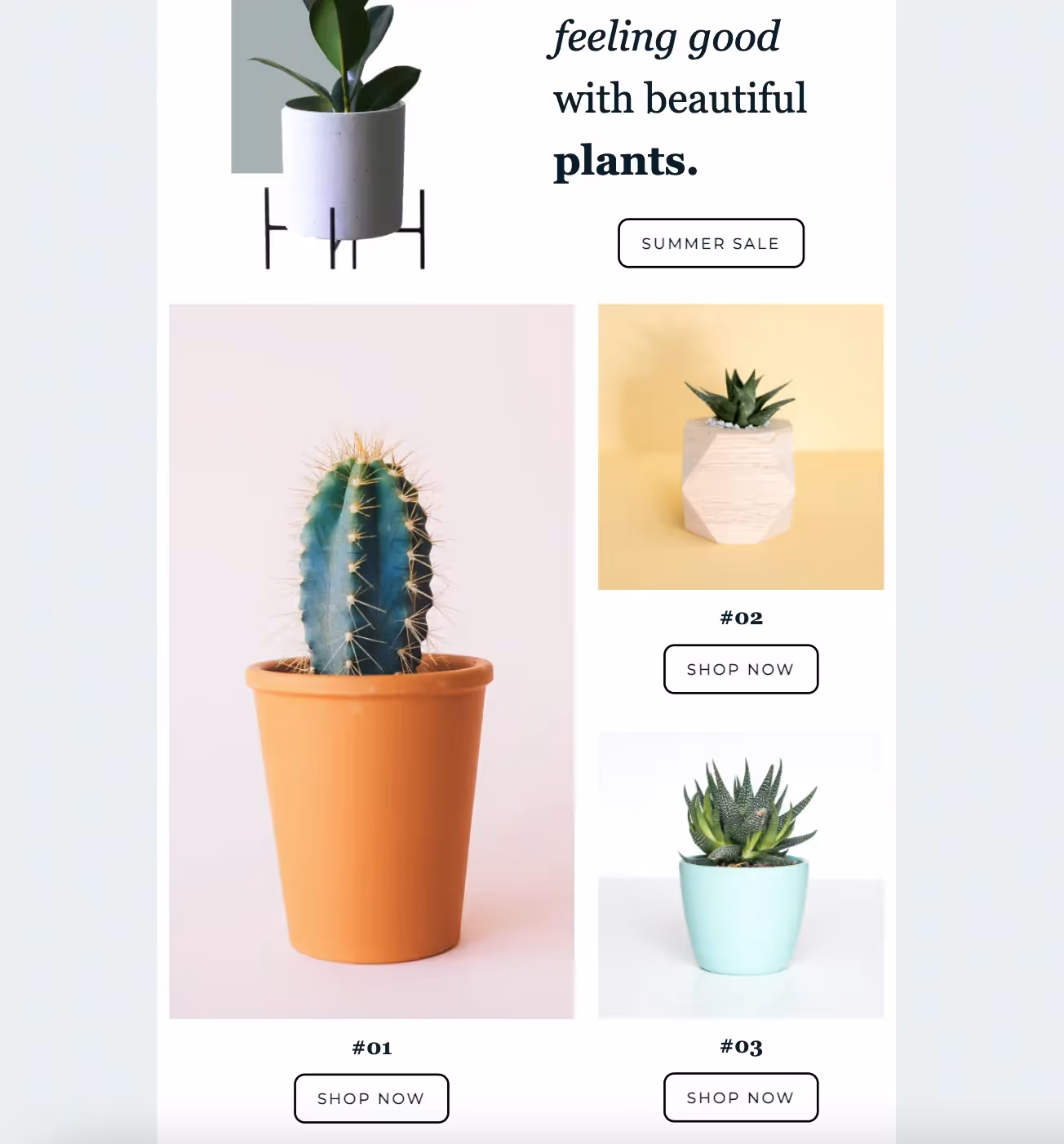 multiple column email with four CTA buttons