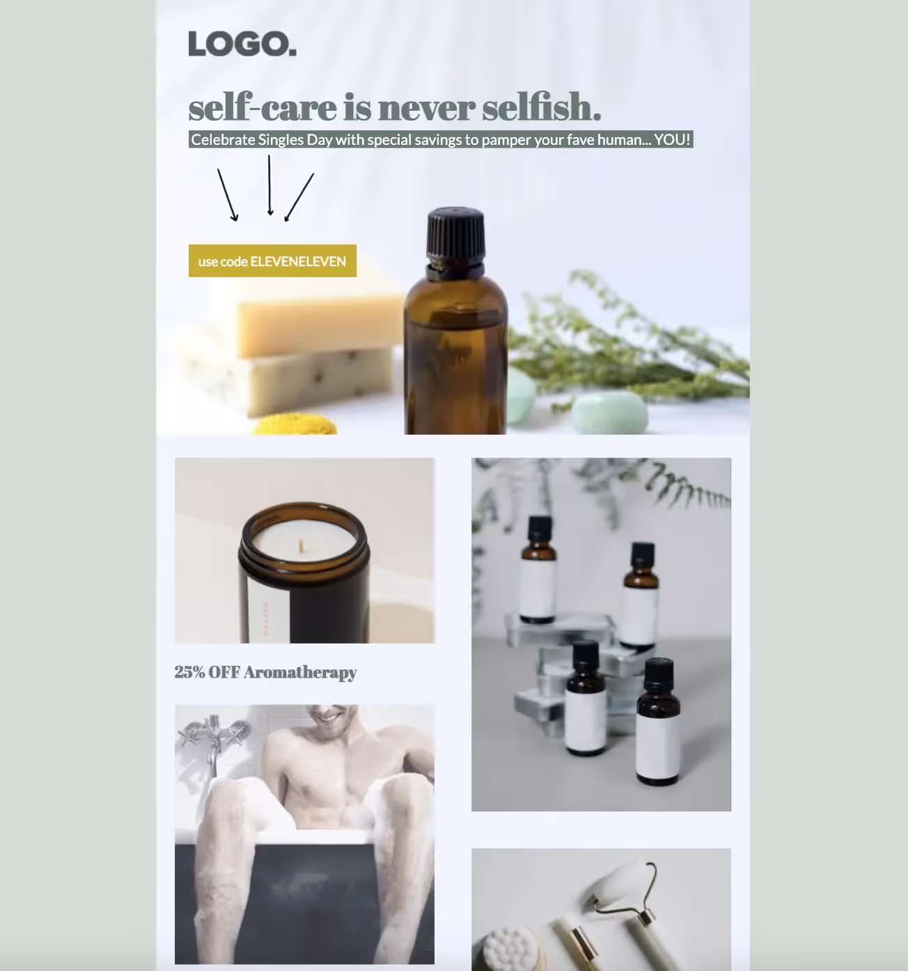 image heavy multi column email template for self-care