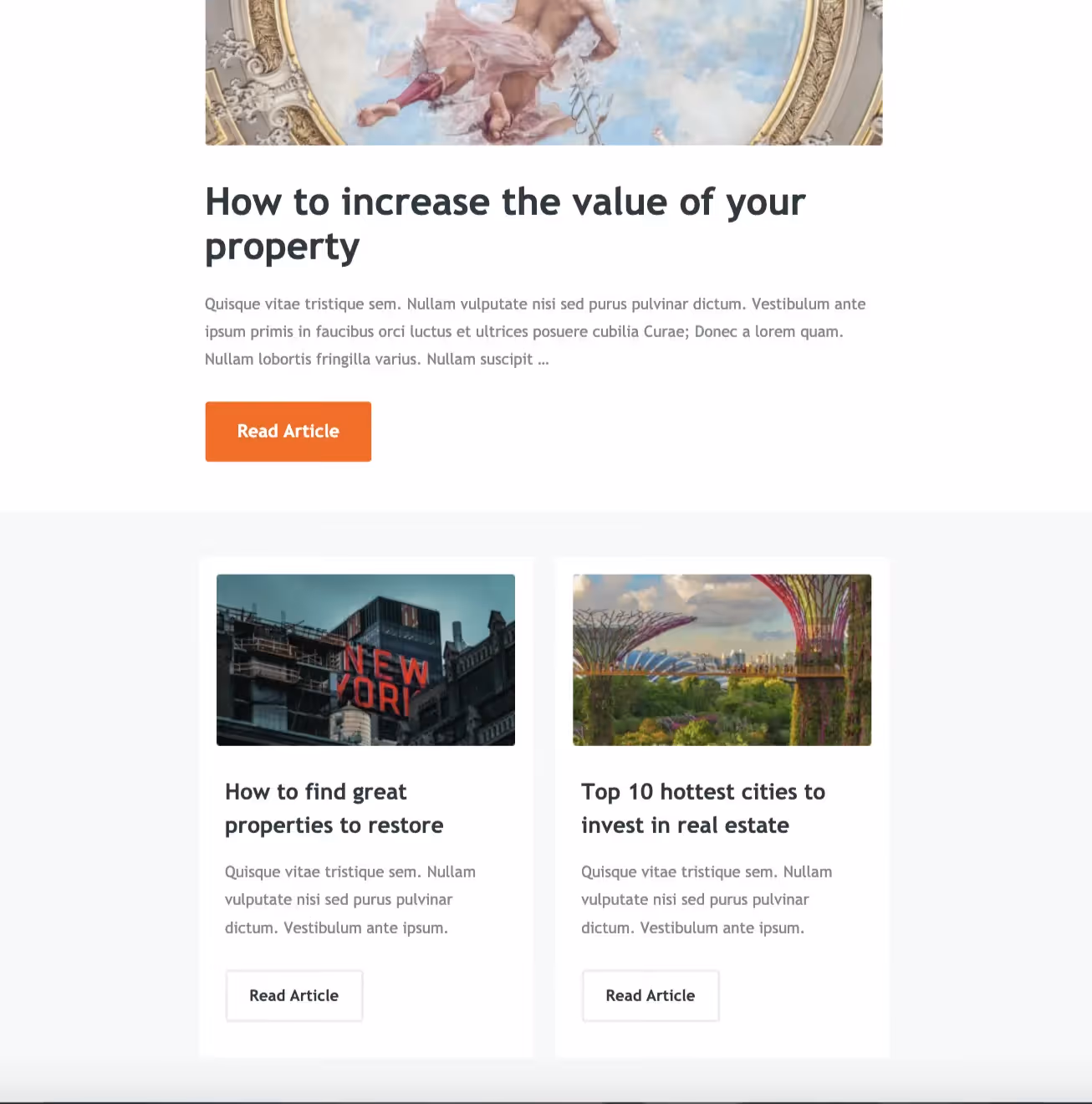 multiple column with several links to other content